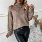 Trui Dames Coltrui Cold-Shoulder Gelaagde V-hals Lange Mouw