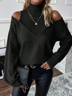 Trui Dames Coltrui Cold-Shoulder Gelaagde V-hals Lange Mouw