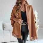 Jurk Dames Poncho Franjes Open Front - Wol