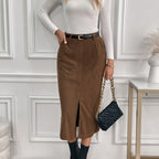 Rok Dames Herfst/Winter Midi Corduroy - Corduroy