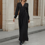 Jurk Dames Maxi Wikkel Kanten Detail - Polyester - Zwart