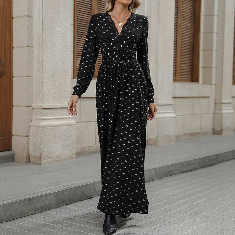 Jurk Dames Maxi Wikkel Kanten Detail - Polyester - Zwart
