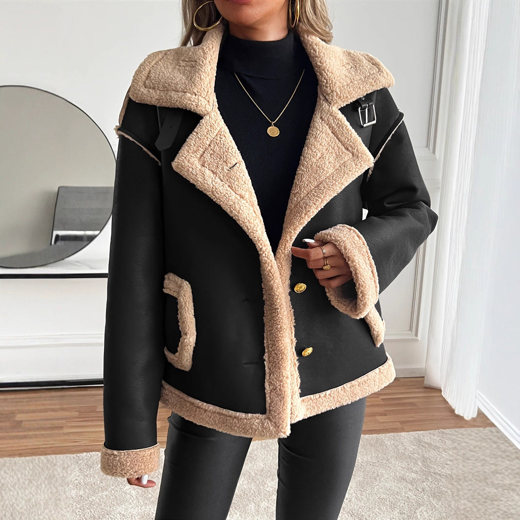 Jas Dames Teddy Fleece Voering Knoopsluiting Zijzakken