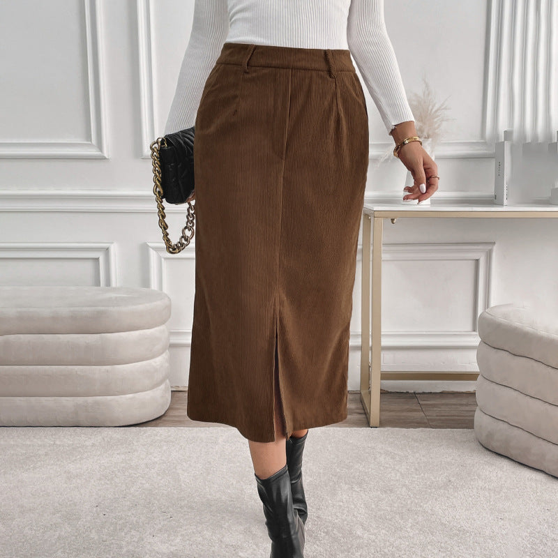 Rok Dames Herfst/Winter Midi Corduroy - Corduroy