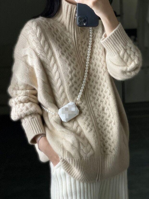Miss | Jurk Dames Oversized Kabelpatroon Coltrui - Mohair-look