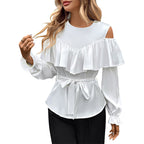 Blouse Dames Volant Cold-Shoulder Taillerende Strik - Satijn