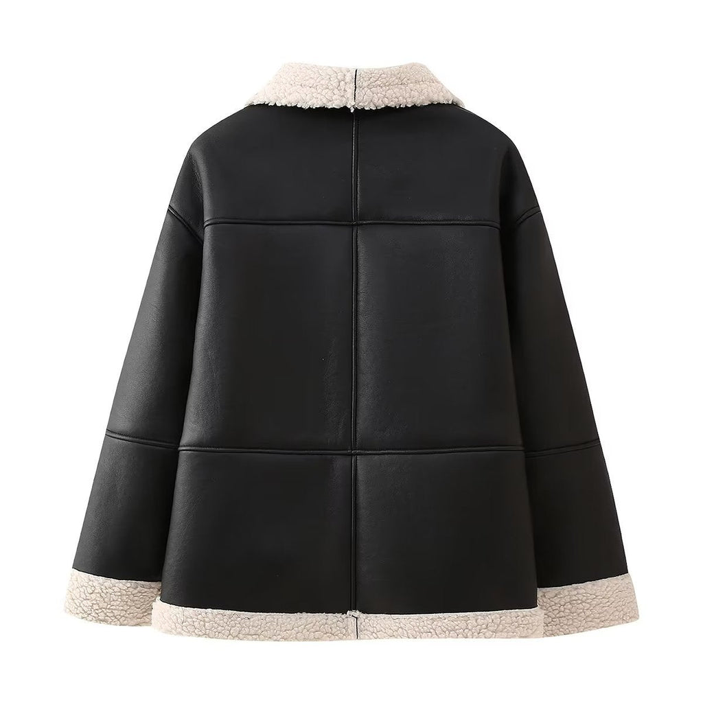 Jas Dames Oversized Aviator Teddyvoering Verborgen Rits