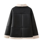 Jas Dames Oversized Aviator Teddyvoering Verborgen Rits