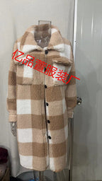 Jas Dames Lang Oversized Geruit Teddyfleece