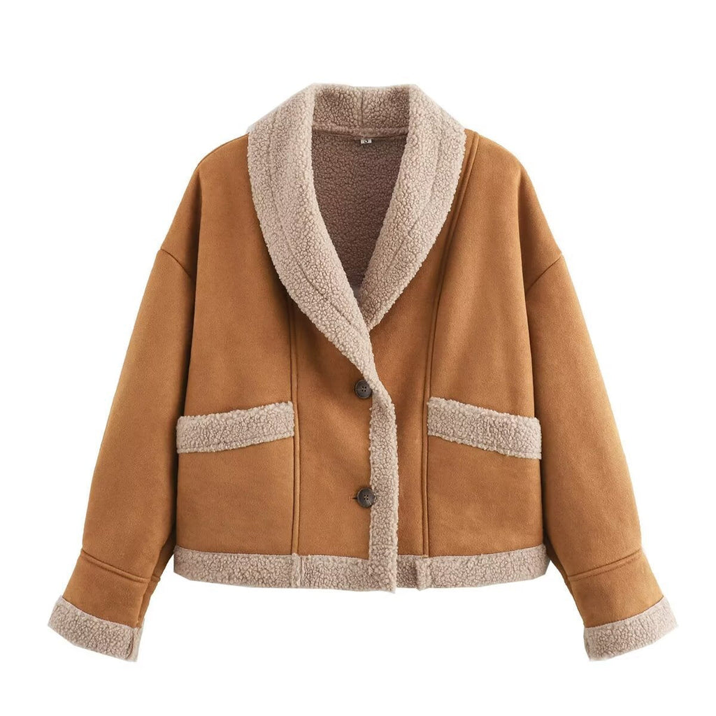 Miss | Jas Dames Cropped Teddyvoering Sjaalkraag