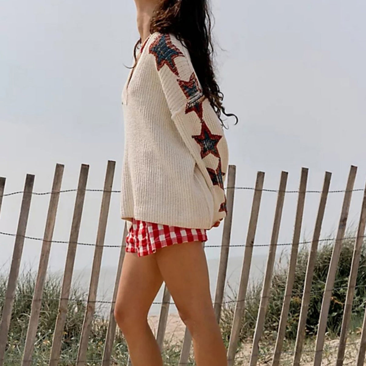 Trui Dames Oversize V-hals Sterren Boho - Polyester