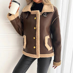 Jas Dames Teddy Fleece Voering Knoopsluiting Zijzakken