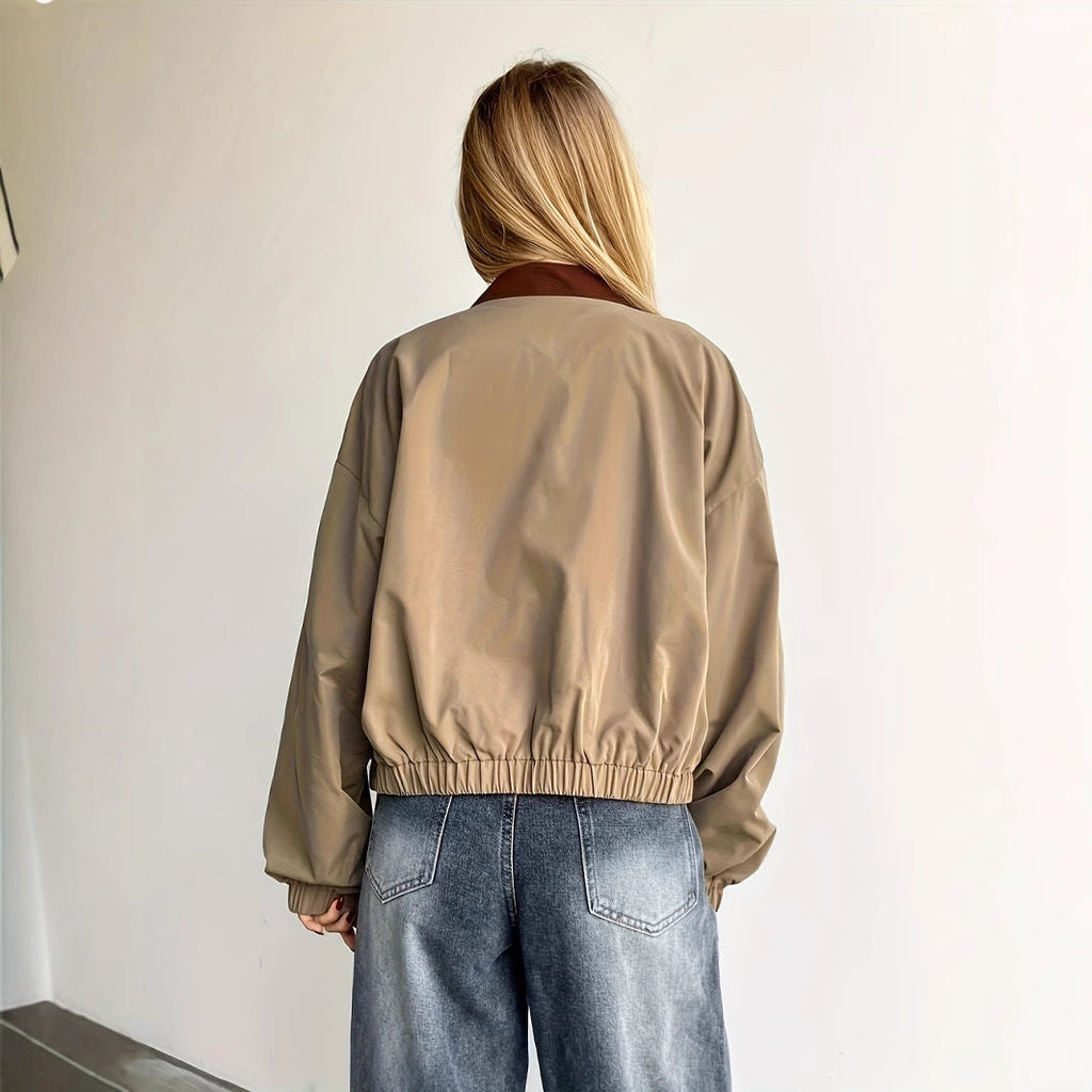 Jas Dames Bomber Kraag Geribbelde Manchetten