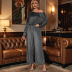 Jumpsuit Dames One-Shoulder Glitter Palazzo - Jersey - Zilver
