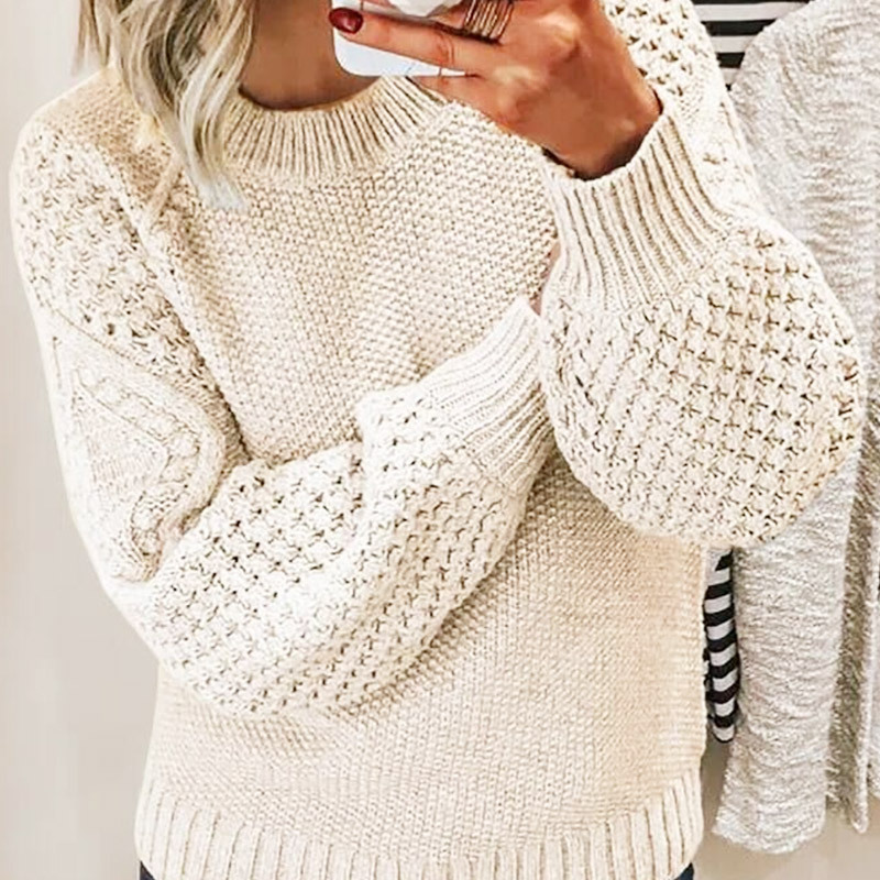Damski sweter dzianinowy z okrągłym dekoltem casual
