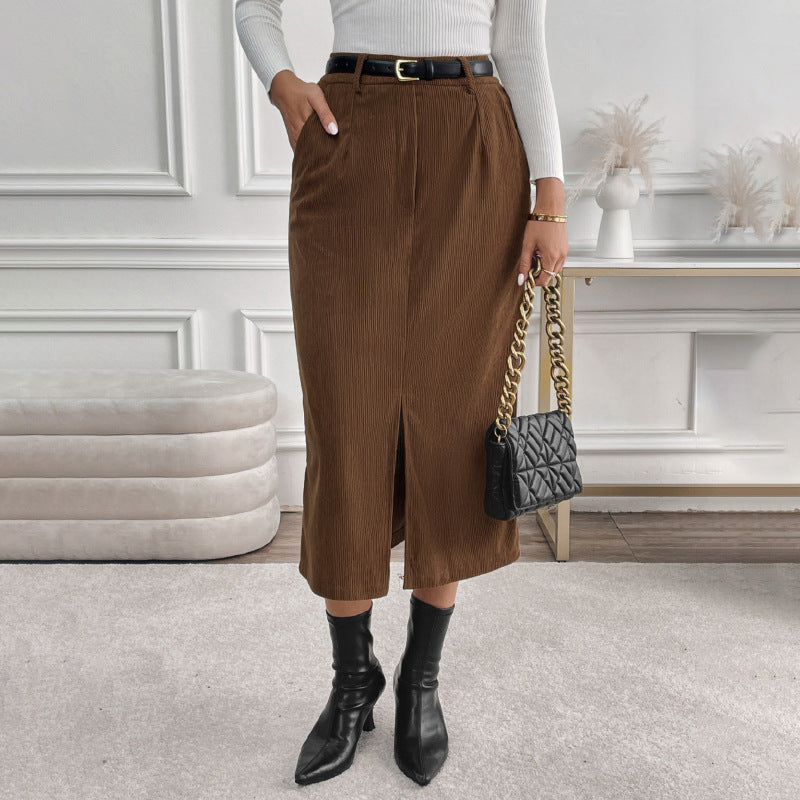 Rok Dames Herfst/Winter Midi Corduroy - Corduroy
