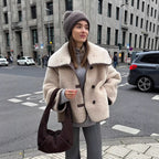 Miss | Jas Dames Oversized Sjaalkraag Knoopsluiting Kort - Teddy