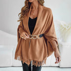 Jurk Dames Poncho Franjes Open Front - Wol