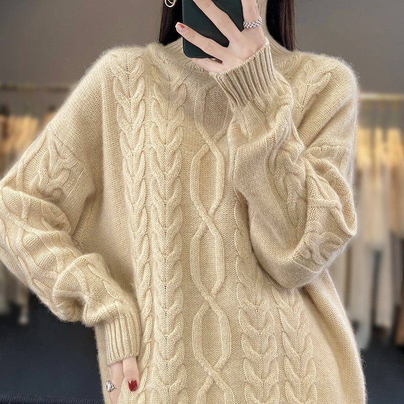 Trui Dames Oversized Ronde Hals Kabelpatroon