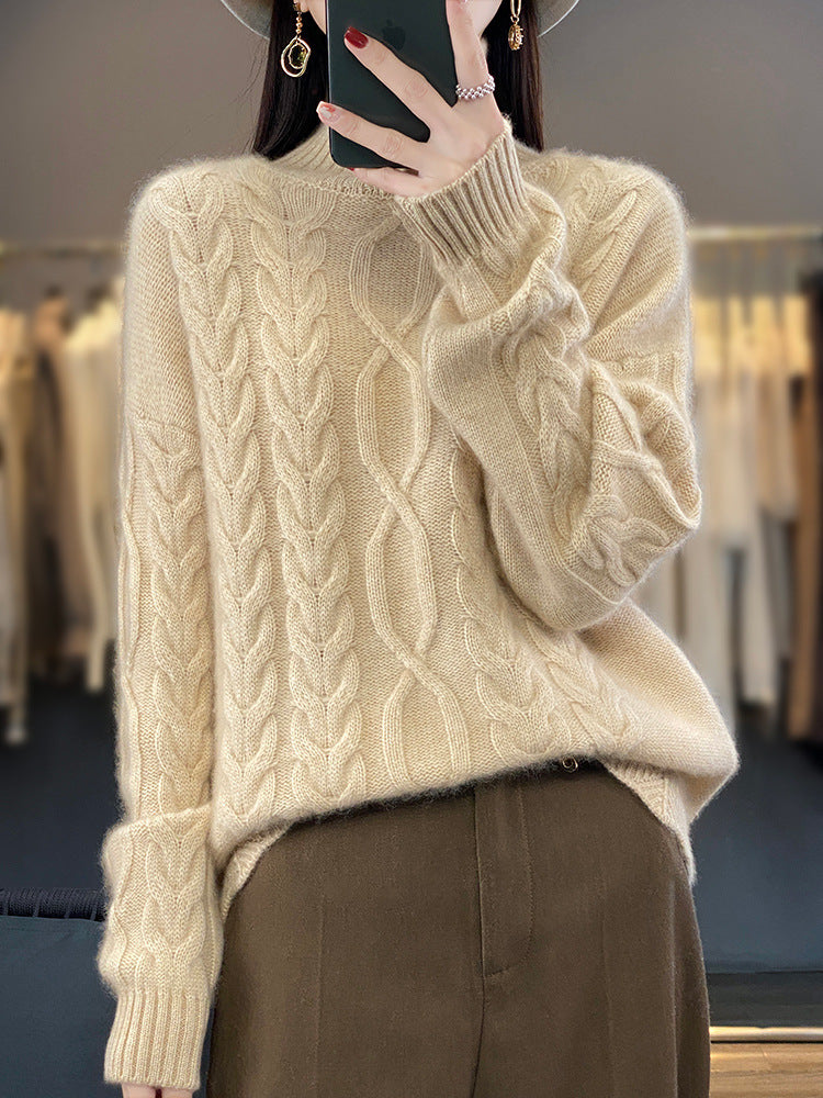 Trui Dames Oversized Ronde Hals Kabelpatroon