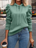 Jurk Dames Casual Capuchon Pofmouwen - Sweatstof - Cyan