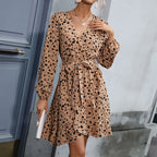 Jurk Dames Wikkel V-hals Volant Animal Print - Chiffon