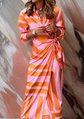 Jurk Dames Zomer Wikkel Figuurvriendelijk - Viscose - Orange/Rosa