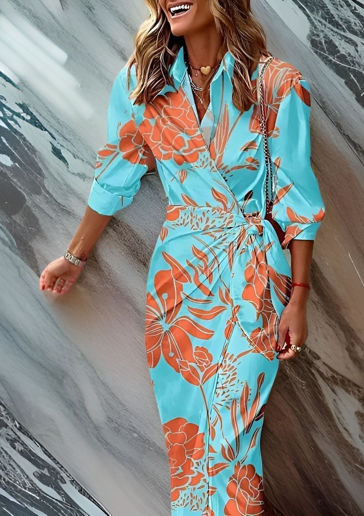 Jurk Dames Zomer Wikkel Figuurvriendelijk - Viscose - Turquoise