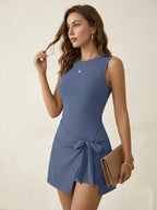 Playsuit met wrap-rok en strik slim fit | Blauw - Miss Madera MIS-F890F1