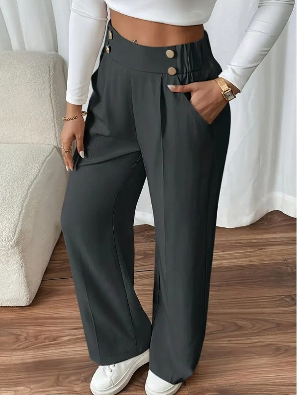 Miss | Pantalon Dames Hoge Taille Wijde Pijp Knoopdetail Enkellang
