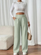 Miss | Pantalon Dames Hoge Taille Wijde Pijp Knoopdetail Enkellang
