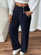 Miss | Pantalon Dames Hoge Taille Wijde Pijp Knoopdetail Enkellang