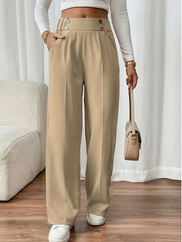 Miss | Pantalon Dames Hoge Taille Wijde Pijp Knoopdetail Enkellang