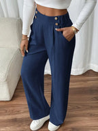 Miss | Pantalon Dames Hoge Taille Wijde Pijp Knoopdetail Enkellang