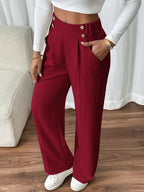 Miss | Pantalon Dames Hoge Taille Wijde Pijp Knoopdetail Enkellang