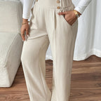 Miss | Pantalon Dames Hoge Taille Wijde Pijp Knoopdetail Enkellang