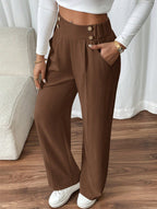 Miss | Pantalon Dames Hoge Taille Wijde Pijp Knoopdetail Enkellang