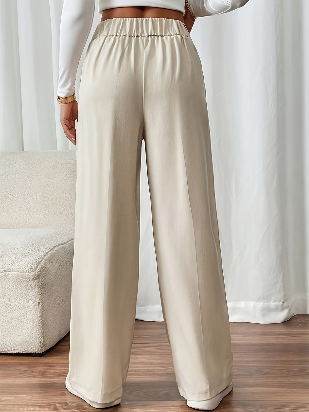 Miss | Pantalon Dames Hoge Taille Wijde Pijp Knoopdetail Enkellang