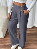 Miss | Pantalon Dames Hoge Taille Wijde Pijp Knoopdetail Enkellang