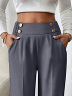 Miss | Pantalon Dames Hoge Taille Wijde Pijp Knoopdetail Enkellang