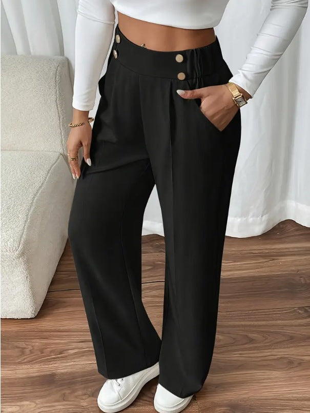 Miss | Pantalon Dames Hoge Taille Wijde Pijp Knoopdetail Enkellang