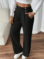 Miss | Pantalon Dames Hoge Taille Wijde Pijp Knoopdetail Enkellang