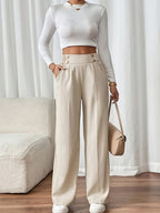 Miss | Pantalon Dames Hoge Taille Wijde Pijp Knoopdetail Enkellang