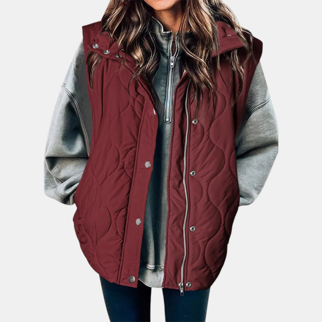 Bodywarmer Dames Afneembare Capuchon Dubbele Rits Golfquilting