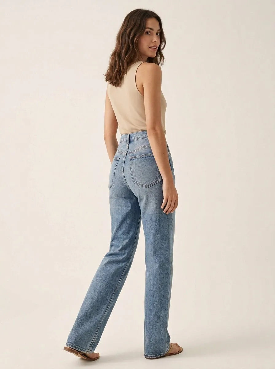 Relaxed Denim Jeans | Straight leg jeans high taille - Miss Madera MIS-5F814A