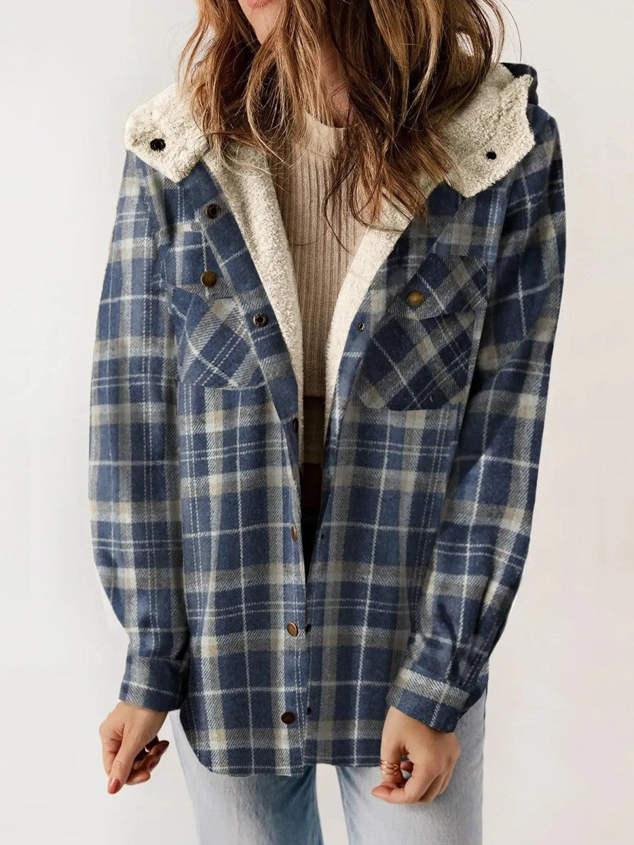 Miss | Jas Dames Relaxed Fit Geruit Capuchon Knoopsluiting