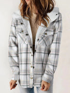 Miss | Jas Dames Relaxed Fit Geruit Capuchon Knoopsluiting