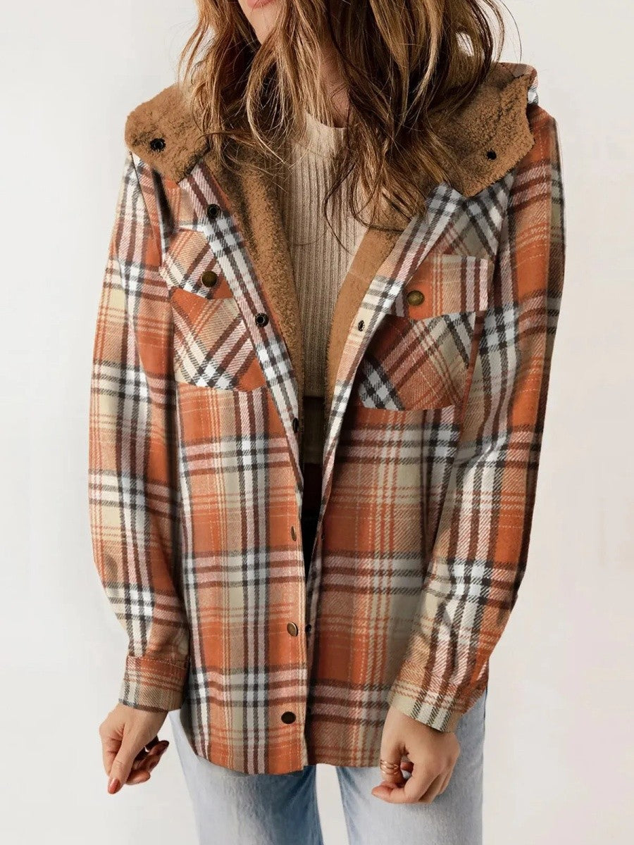 Miss | Jas Dames Relaxed Fit Geruit Capuchon Knoopsluiting