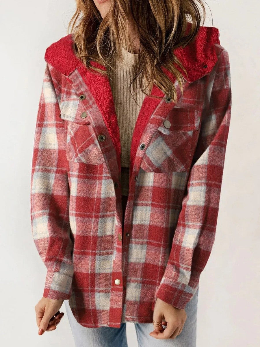Miss | Jas Dames Relaxed Fit Geruit Capuchon Knoopsluiting