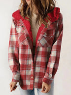 Miss | Jas Dames Relaxed Fit Geruit Capuchon Knoopsluiting